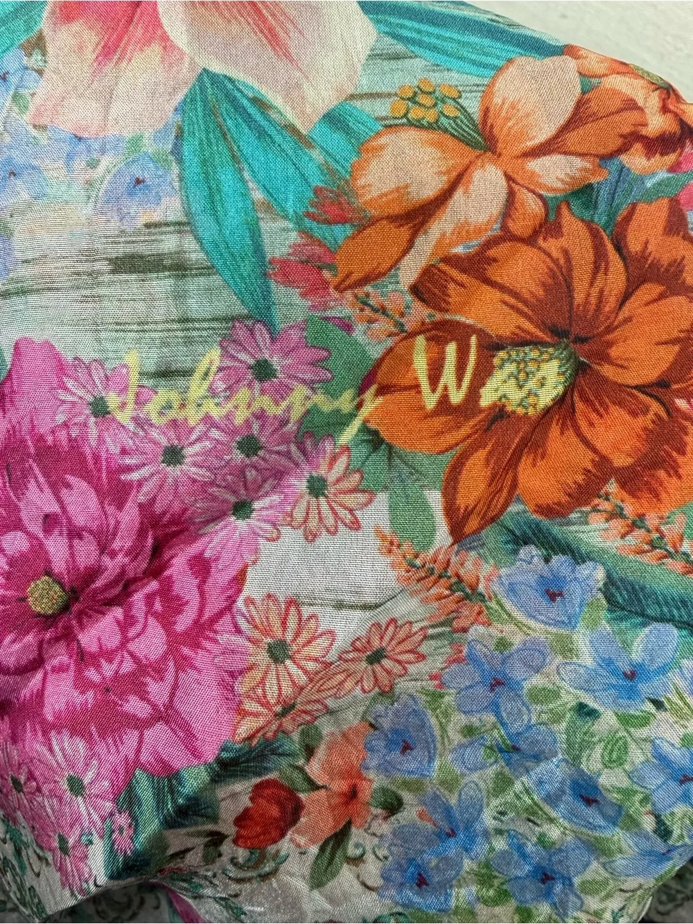 Johnny Was Floral 100% Silk Scarf with Tassels
